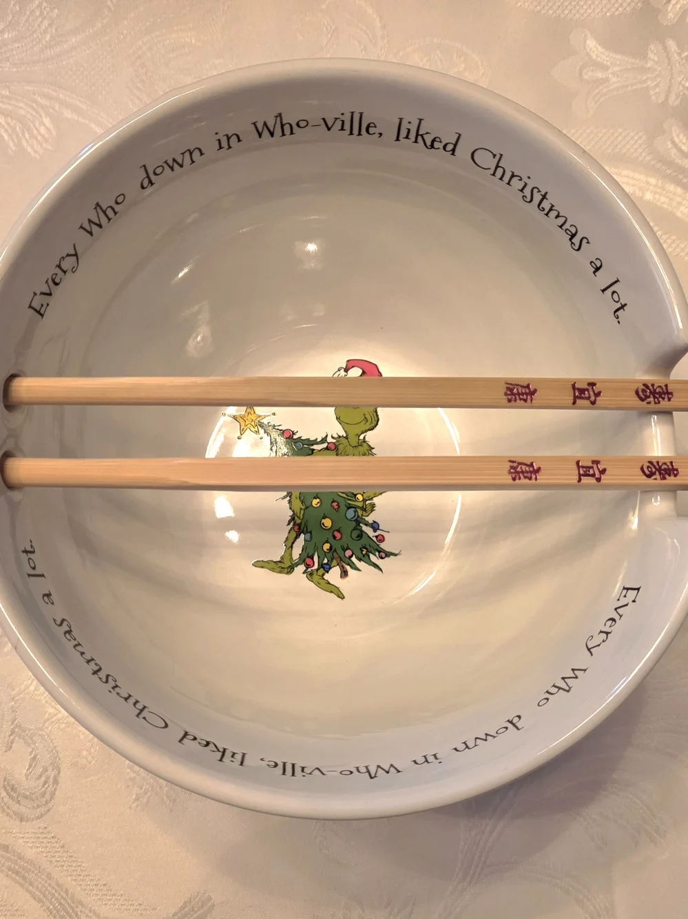 Collectible Grinch Christmas Holiday Ramen Bowl with New Chopsticks